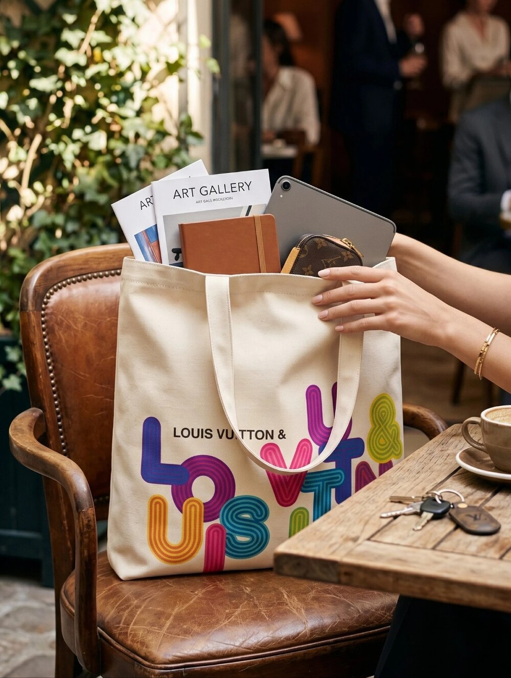 LV Multicolor Logo Canvas Tote